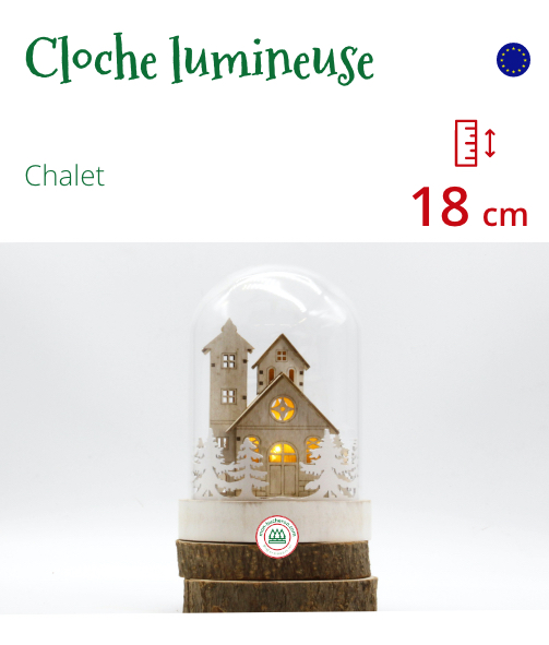 Cloche Chalet lumineux - 18 cm