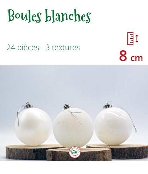 24 x Boules Blanche - 8 cm
