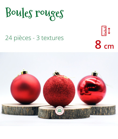 24 x Boules Rouge - 8 cm